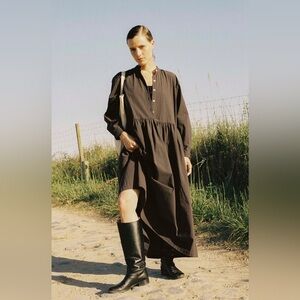 OZMA Charlotte Dress, Japanese Organic Cotton, Navy Check